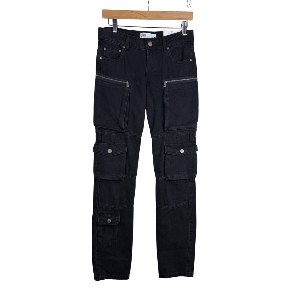 New Zara The Slim Cargo Denim‎ Jeans size 0 Black